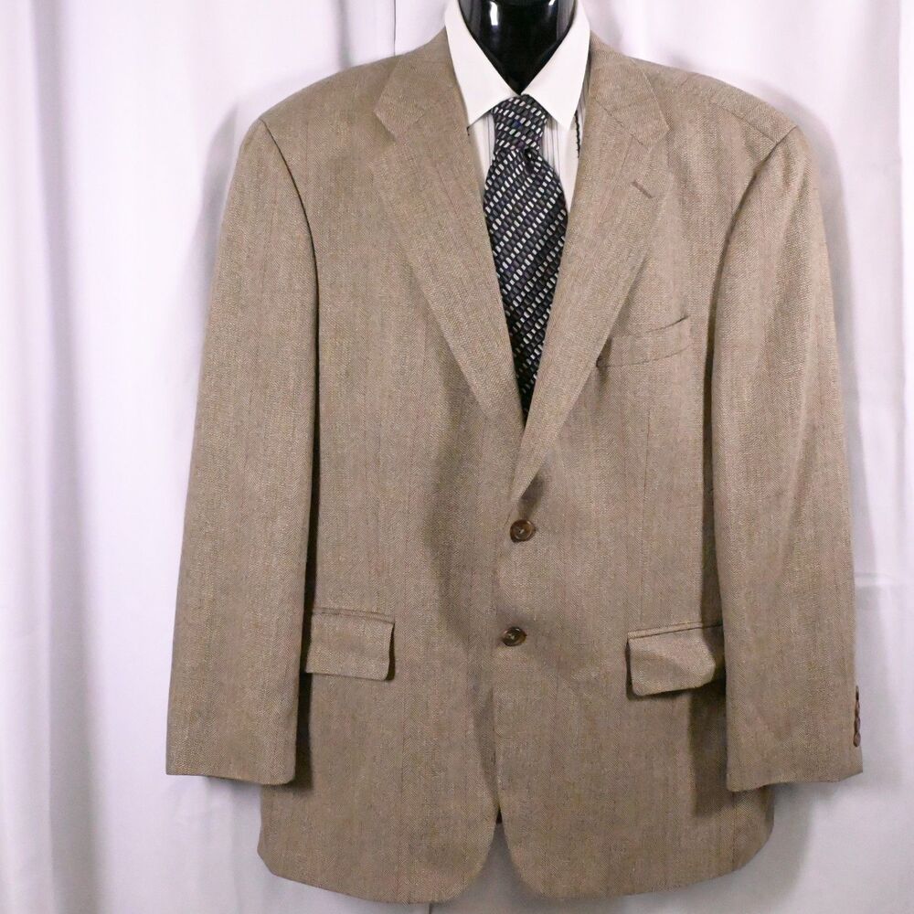 Vintage Chaps Ralph Lauren Beige Silk Wool 2-Button Single Vent Blazer Men's 44R